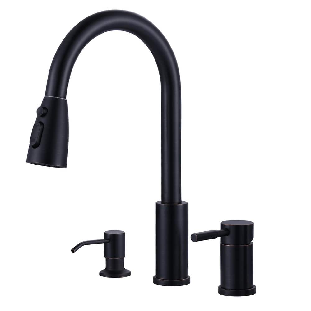 WOWOW Single Handle Pull Down Kitchen Faucet with Soap Dispenser