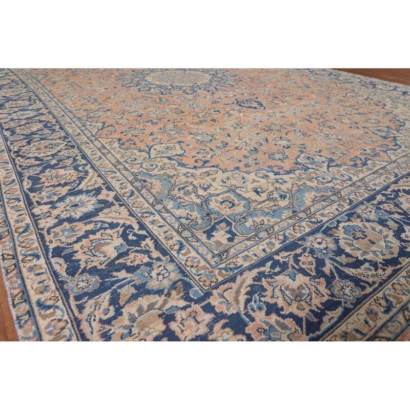 Traditional Orange Kashan Persian Vintage Rug Hand-Knotted Wool Carpet - 8'3"x 13'0"