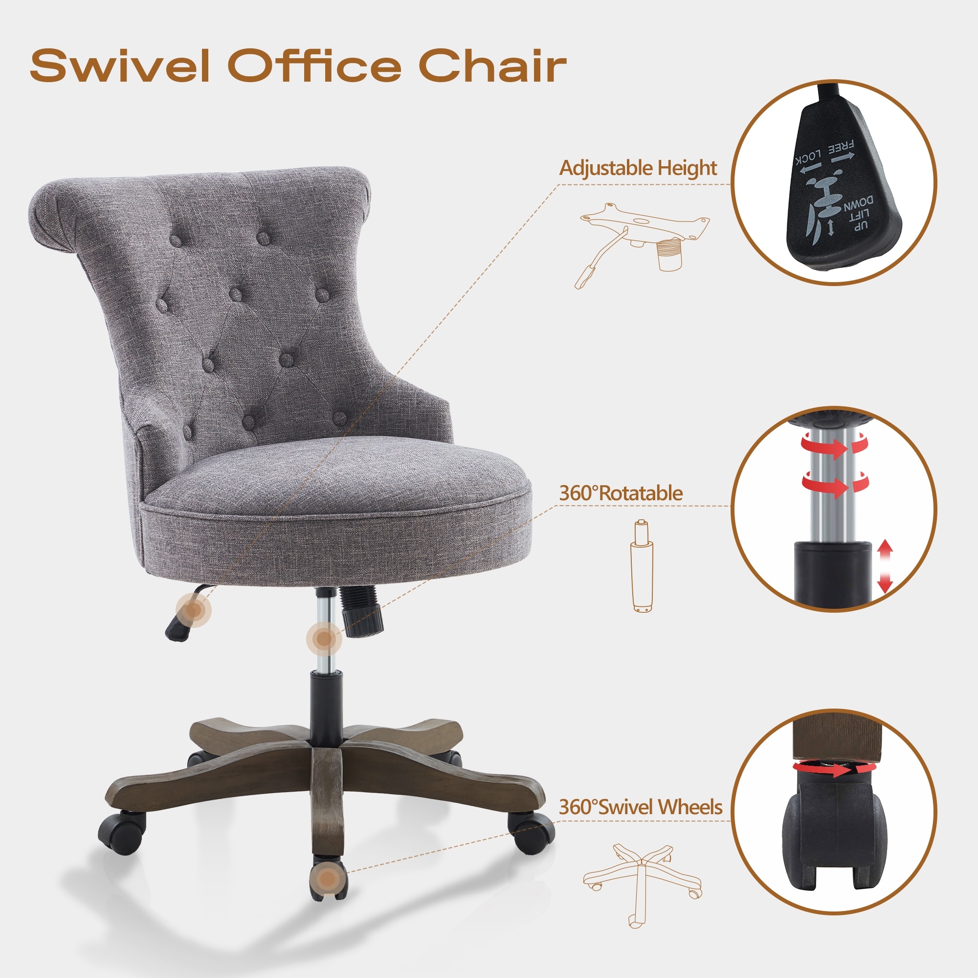 Upholstered desk store chair on wheels