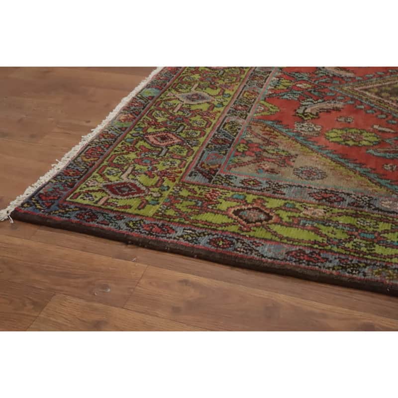 Hand Knotted Oriental 100% Wool Carpet Traditional Floral Brown Hamedan Runner Rug - 10' 8'' X 3' 8''