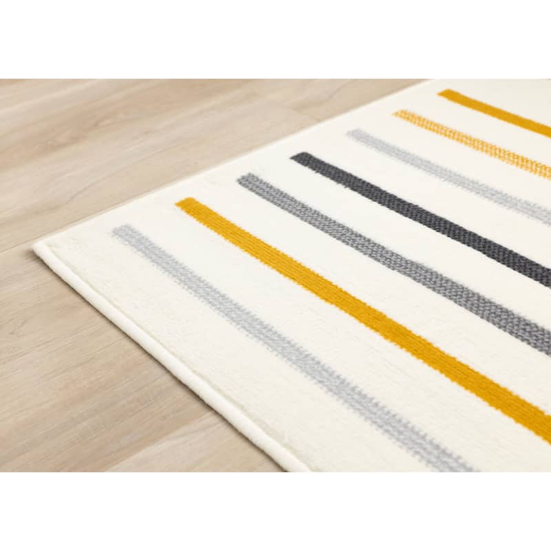 Forte Yellow Grey White Curvy Lines Area Rug, 4'7" x 6'7"