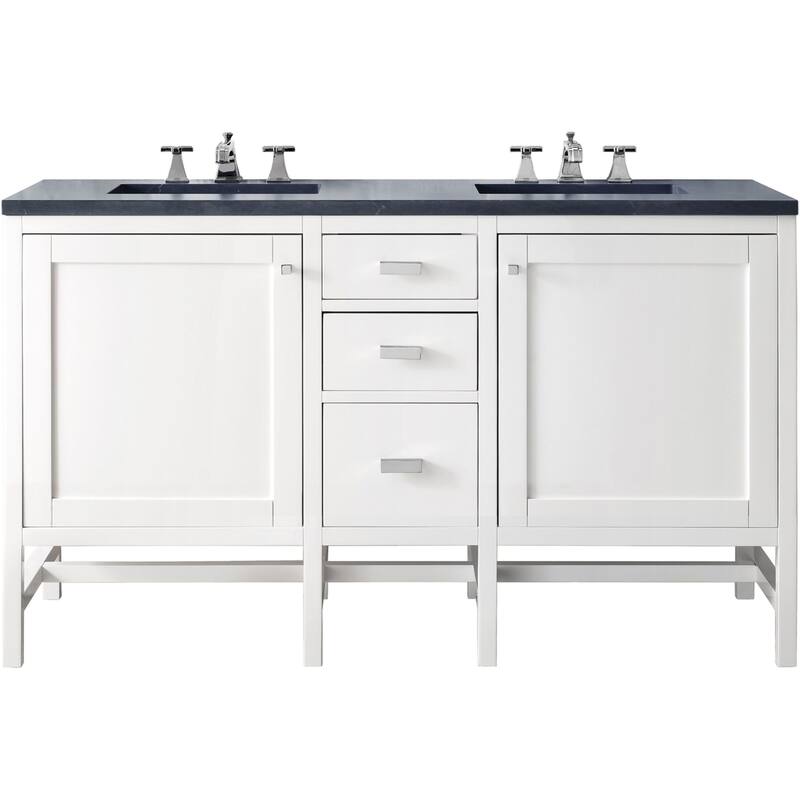 James Martin Vanities Addison 60" Double Basin Hardwood Vanity Set - Glossy White - Glossy