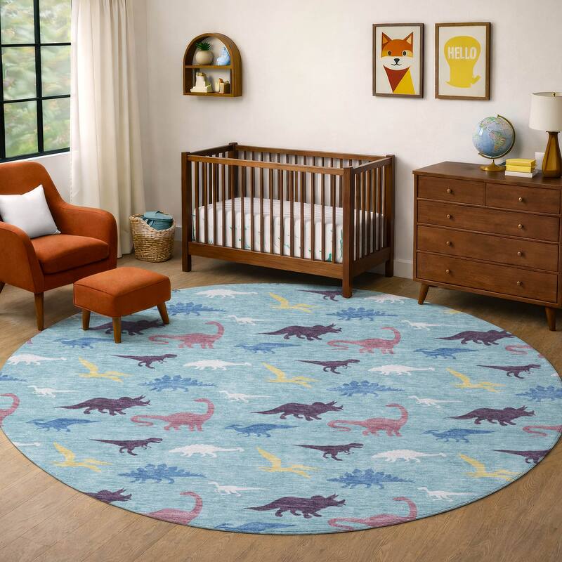 Machine Washable Indoor/ Outdoor Modern Dinosaur Chantille Rug