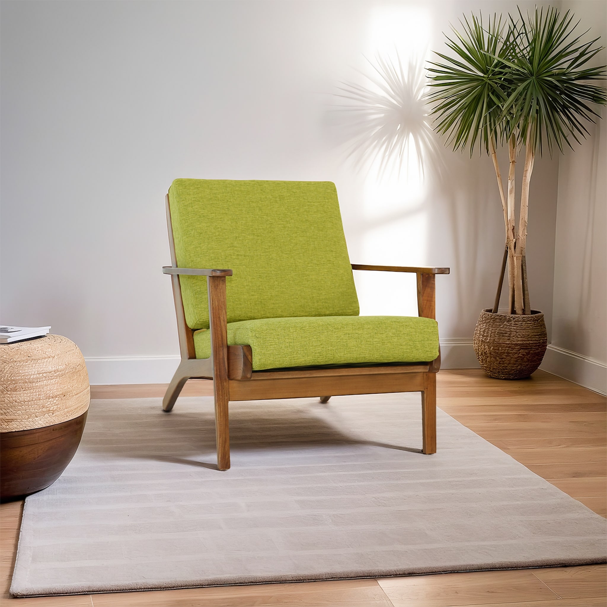 Kymber Teak Wood Linen Lounge Chair