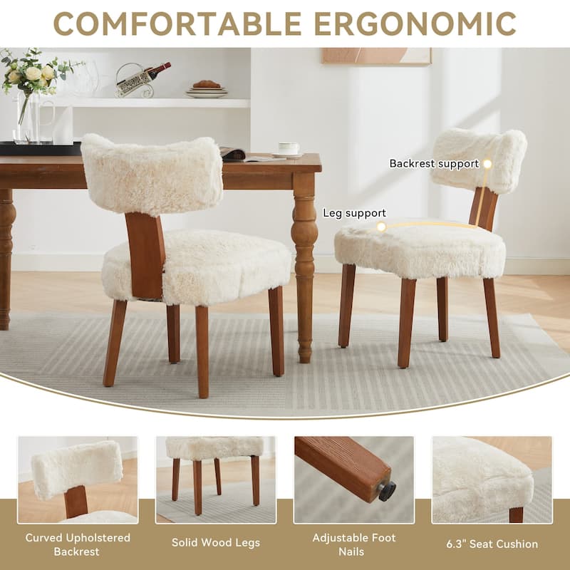 Set of 2 Upholstered Dining Chairs with Curved Backrest, Wooden Legs