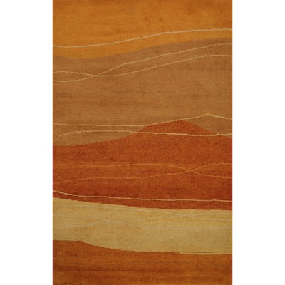 Hand Knotted Oriental 100% Wool Carpet Modern Modern Oranges & Rust Gabbeh Area Rug - 6' 9'' X 4' 11''