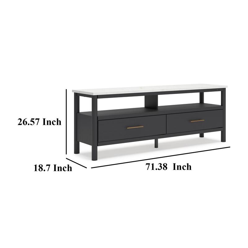 Mooran Large TV Media Console, Shelf, 2 Drawers, Black, White 71 Inch