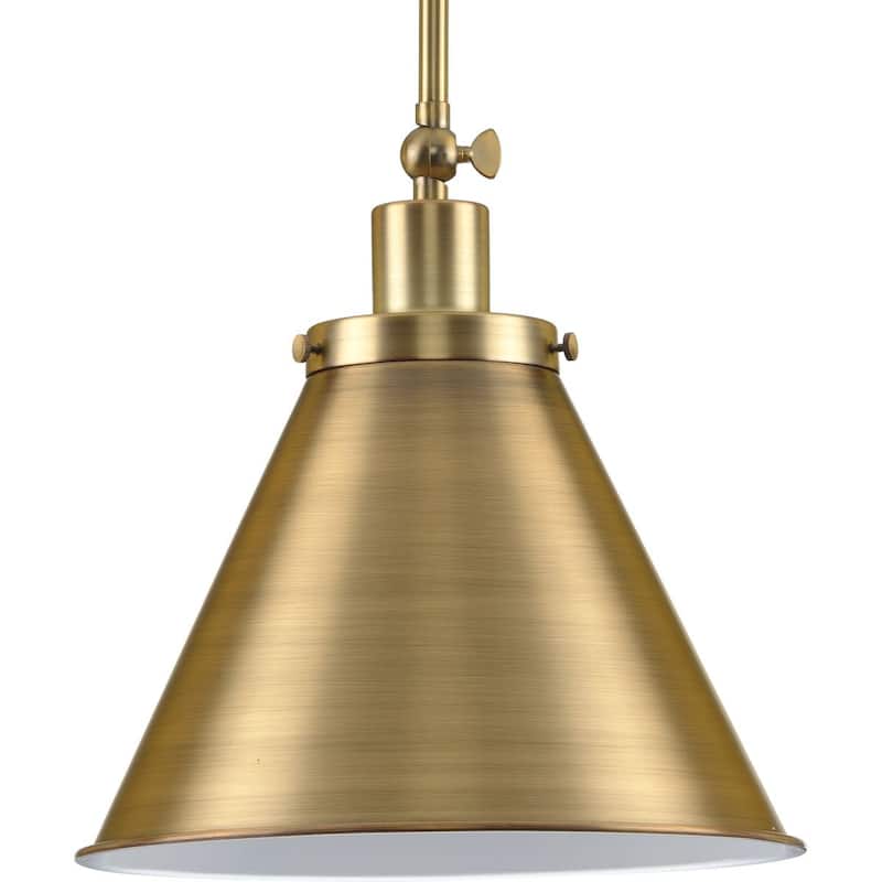 Hinton Collection One-Light Vintage Brass Vintage Style Hanging Pendant Light - 12.25 in x 12.25 in x 12.75 in