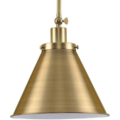 Hinton Collection One-Light Vintage Brass Vintage Style Hanging Pendant Light - 12.25 in x 12.25 in x 12.75 in