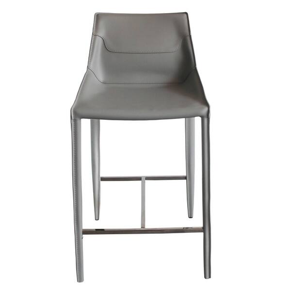 Cid Paz 26 Inch Counter Stool, Light Gray Saddle Leather, Angled