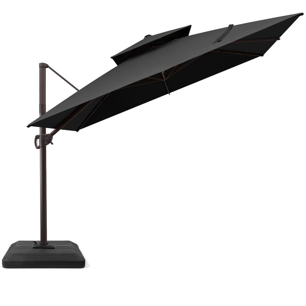 VredHom 11 FT Square Aluminum Outdoor Patio Double Top Cantilever Umbrella with Weight Base
