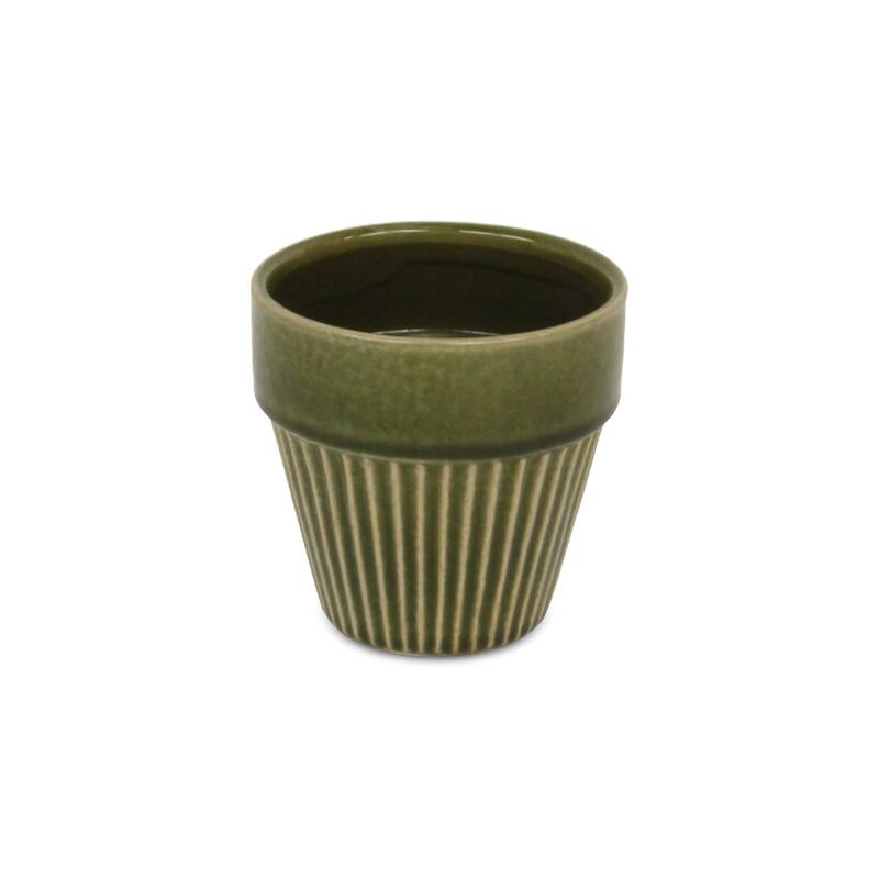 Corseta Tapered Lined Pattern Ceramic Pot - Olive Green