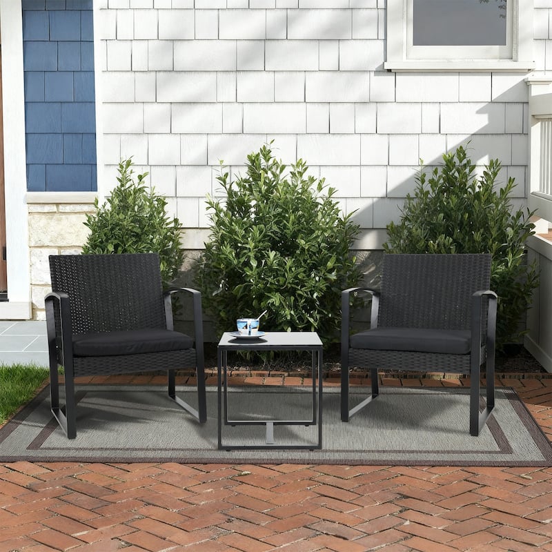 Aoodor 3-Piece Patio Furniture Set, Outdoor Rattan Wicker Chairs and Coffee Table
