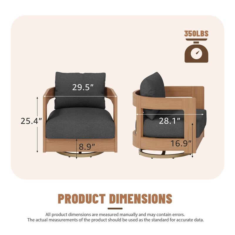 Outdoor Swivel Chair Conversation Set 360-Degree Solid Wood Eucalyptus