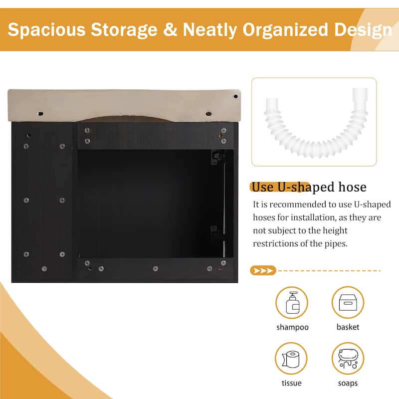 Malwee 24"/28" Floating Bathroom Vanity,Wall Mounted Bathroom Vanity with Ceramic Sink and Soft Close Door