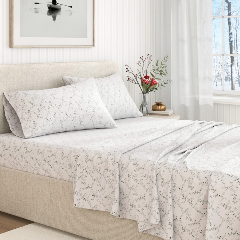 Linery & Co. Ultra-Soft Turkish Cotton Flannel Winter Floral Print Sheet Set