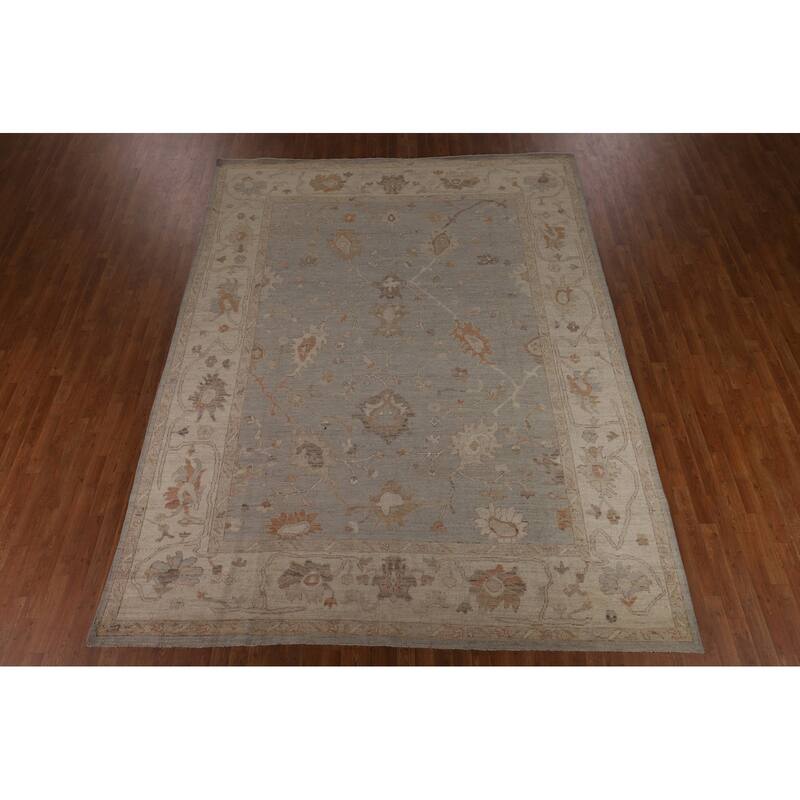 Vegetable Dye Oushak Turkish Rug Hand-Knotted Oriental Wool Carpet - 9'2"x 11'8"