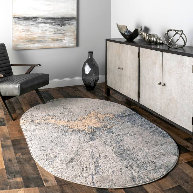 Nuloom Violet Abstract Area Rug - 4' x 6' Oval - Silver
