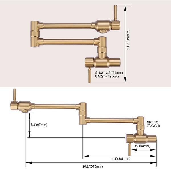dimension image slide 6 of 7, WOWOW Wall Mounted Pot Filler Faucet with Double Joint Swing Arms