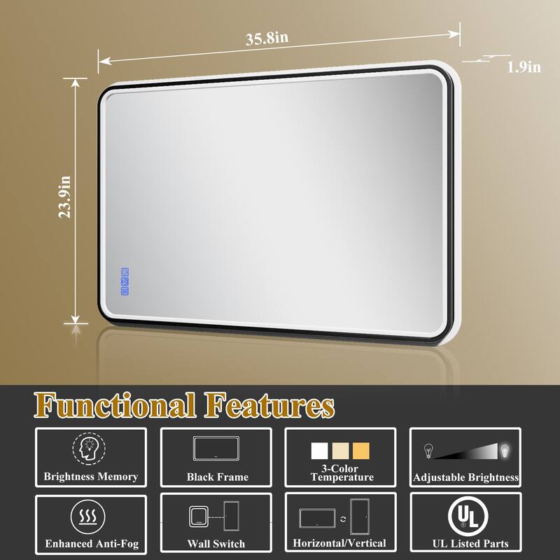 ExBrite Bathroom LED Mirror with Defog, Stepless Dimming