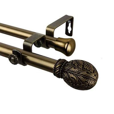 Decorative Double Curtain Rod - Antique Brass Finish, Adjustable Length, Window Treatment Hardware Set - 48