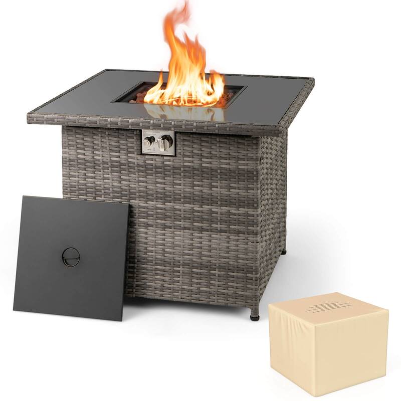Costway 32.5" Propane Fire Pit Table Outdoor Wicker Gas Firepit with - See Details