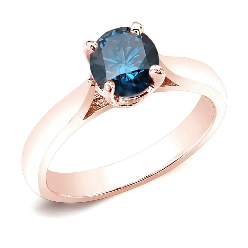 Auriya 14k Rose Gold 3/4ctw Solitaire Blue Diamond Engagement Ring