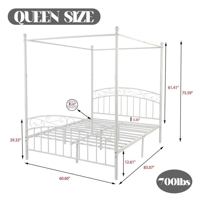 Caxkun Canopy Bed Frame Four-Poster Metal Platform Bed