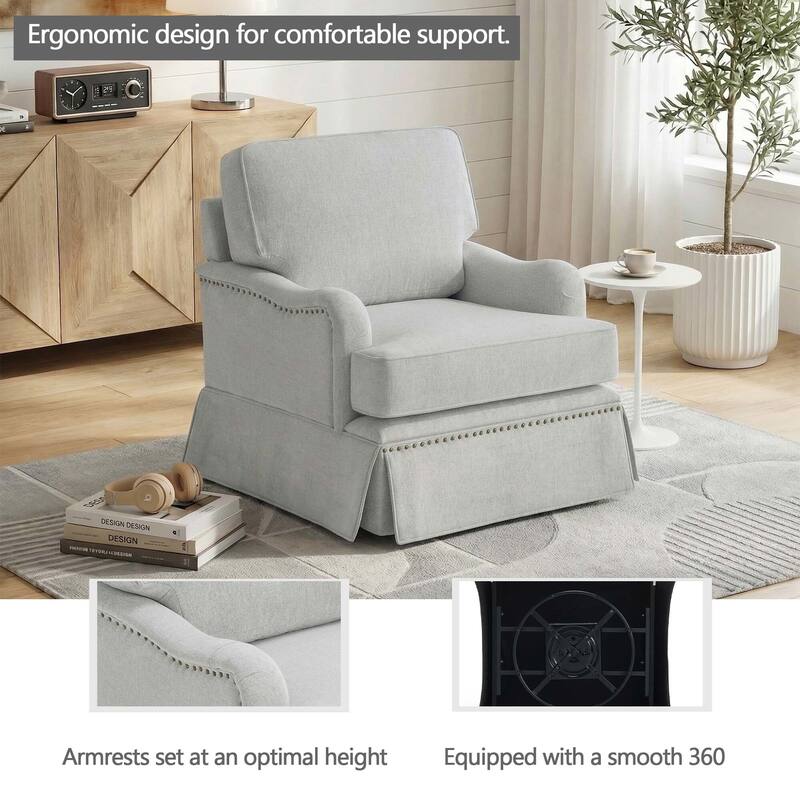Modern Chenille Swivel Armchair and Storage Ottoman