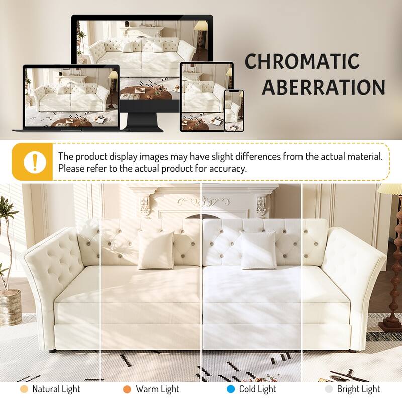 100" Oversize Pull-Out Sofa Bed, Convertible Sleeper Sofa, Velvet Loveseat Sofa, Tufted Sofa, Modern Sofa Couch with Flared Arms