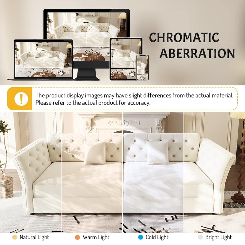 100" Oversize Pull Out Sofa Bed with Tufted Velvet Fabric - Convertible Sleeper Sofa for Living Room, Bedroom