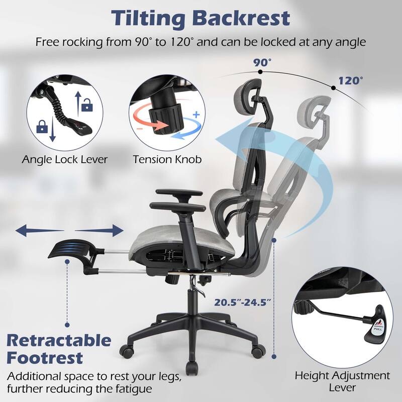 Ergonomic Office Chair Home Mesh Chair w/Adjustable Height & Backrest