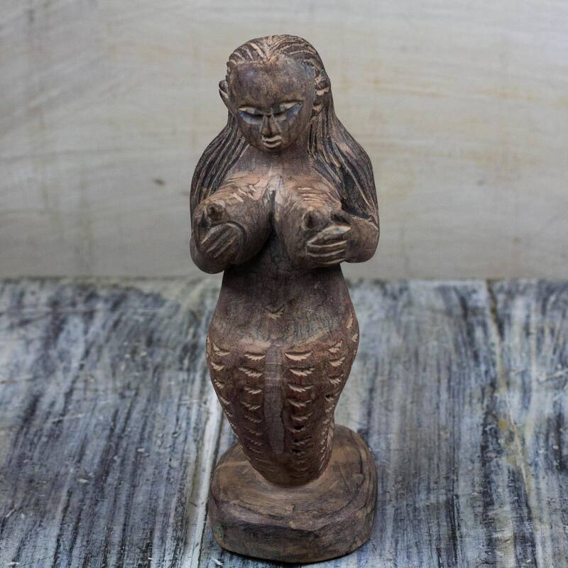 Novica Handmade Sensuous Mermaid Wood Sculpture