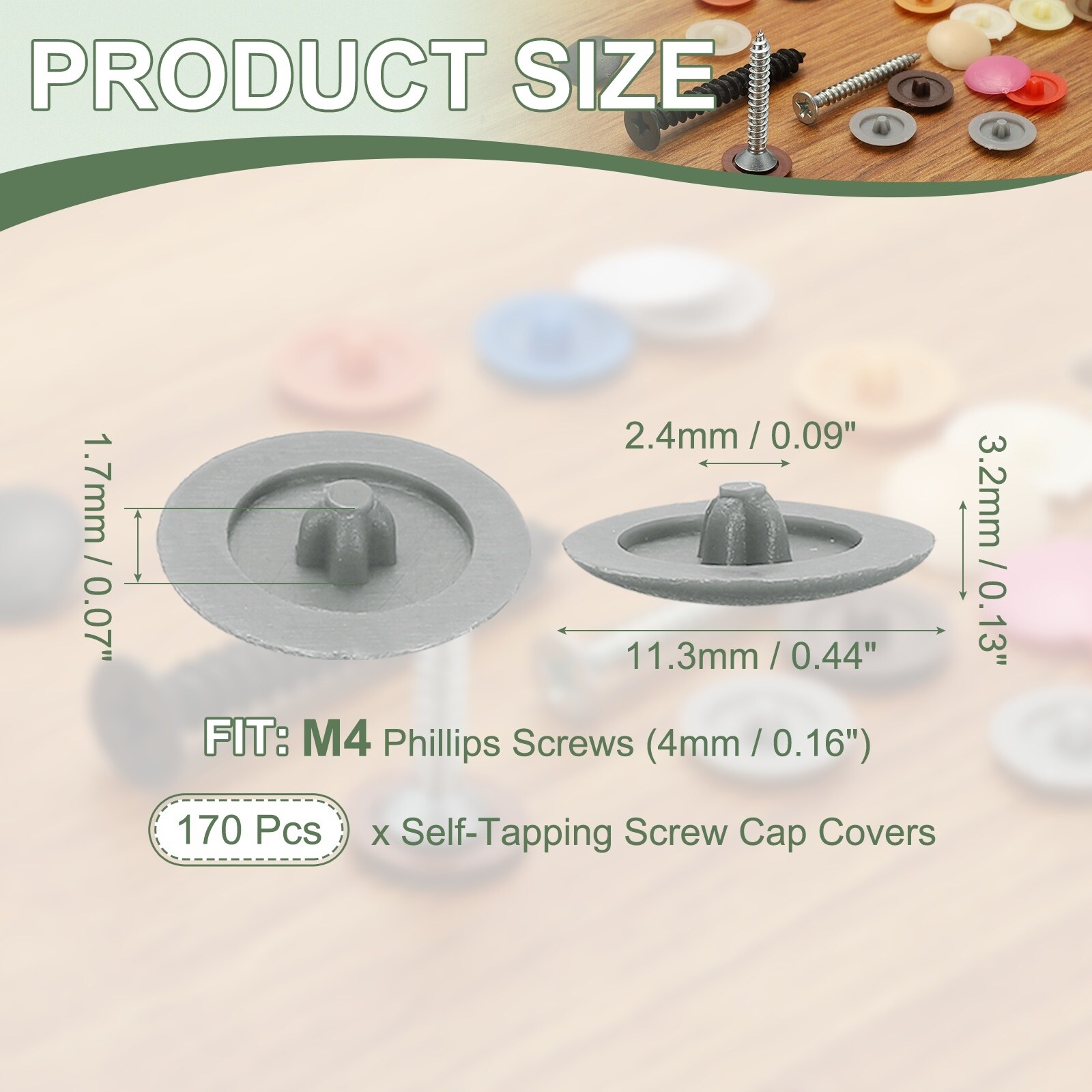 Screw Caps Covers, Plastic Self Tapping Hole Cap Covers Dust Proof Sticker Waterproof for Furniture Cabinet - 0.09 inch