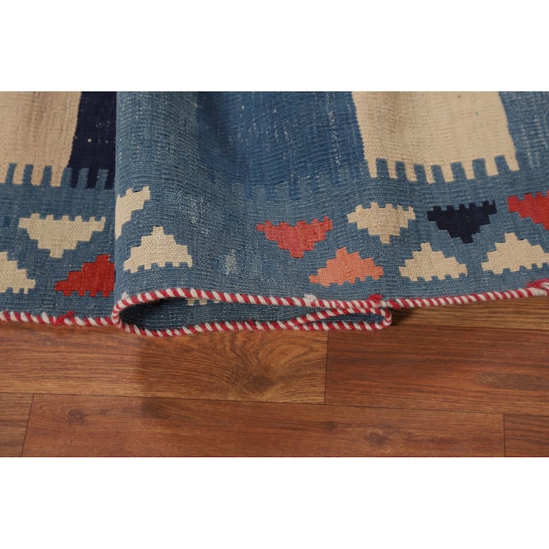 Checkered Kilim Qashqai Persian Vintage Rug Hand-Woven Wool Carpet - 4'10"x 7'10"