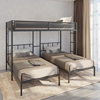Twin Size Triple Bunk Bed with Breathable Fiber Covered Guardrails - Sturdy Metal Construction