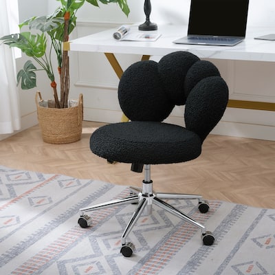 Criss Cross Chair with Wheels, Teddy Fabric Home Office Chair, 360°Swivel Height Adjustable Swivel Vanity Chair