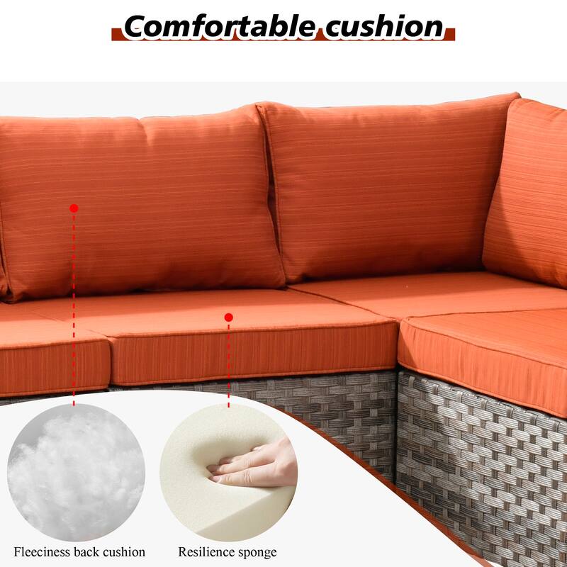 HOOOWOOO 9-piece Wicker Outdoor Modular Wide Armrest Sectional Set Fire Pit Set