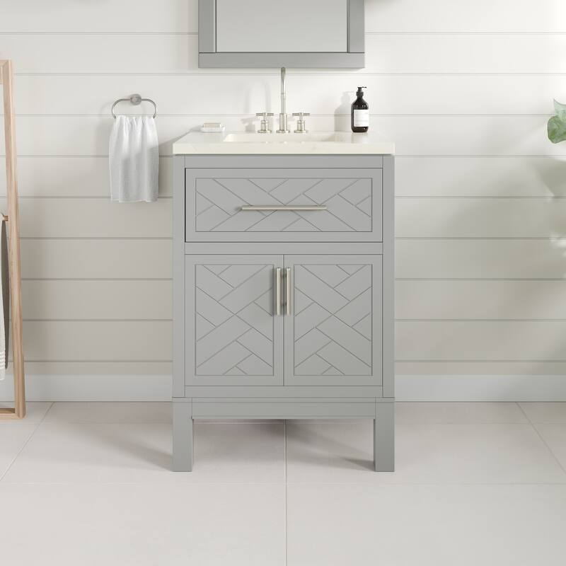 Eviva Cambridge Bath Vanity with Quartz Top and Porcelain Sink - 24" - Gray