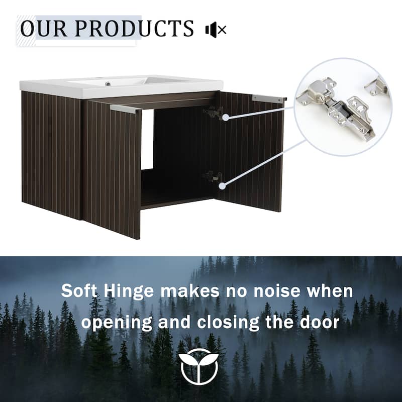 BNK 24"/30"/36" Single Sink Bathroom Vanity with Soft Close Door, Modern Floating Vanity