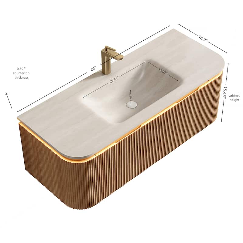 36"/48" Floating Bathroom Vanity with Sink, Sintered Stone Hot-Press Integrated Basin, LED Bathroom Vanity Cabinet