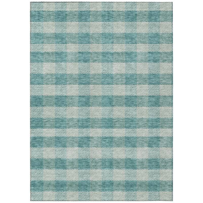 HomeRoots Plaid Transitional Rectangle Outdoor Rug