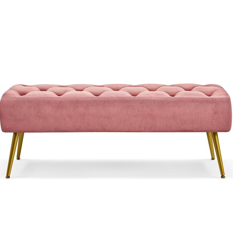 Yaheetech Upholstered Footstool Velvet Ottoman Button-Tufted Table Bench - 45"×16"×17"