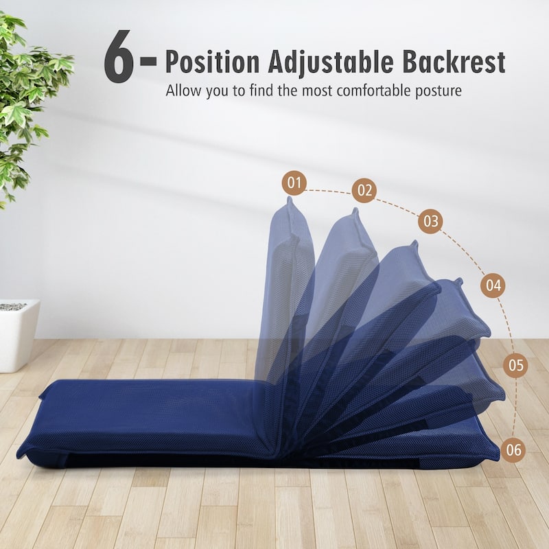 6-Position Floor Chair with Steel Pipe Frame and Breathable Mesh Thick Sponge Portable Design - 39.5" x 18" x 3"