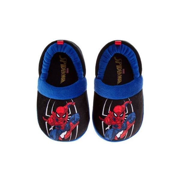 slide 2 of 4, Marvel Spiderman Slippers for Kids The Amazing Spidey House Shoes Indoor Cozy Plush Slippers Size Toddler/Little Kids 11/12 - Black/Blue