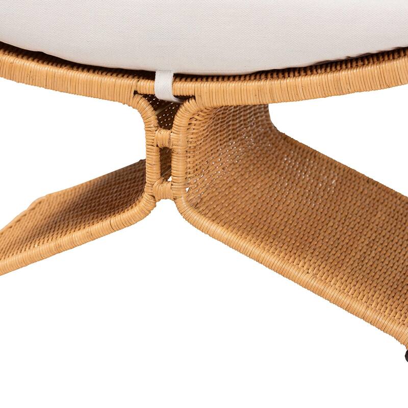 Reya Natural Rattan Footstool - Sculptural Handwoven Ottoman with Pedestal Base for Boho Coastal Living Spaces