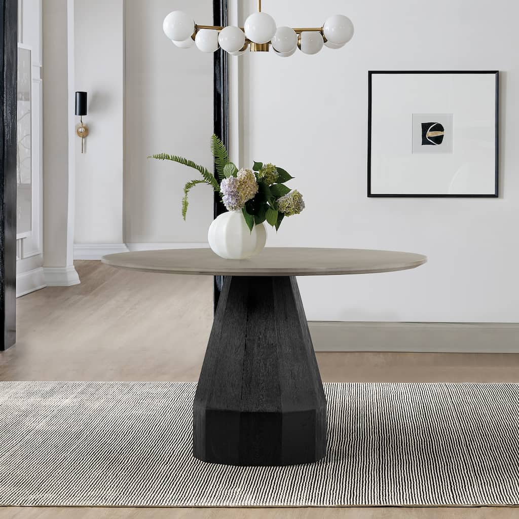 Revival Concrete and Black Oak Wood 47" Round Dining Table with Pedestal Base