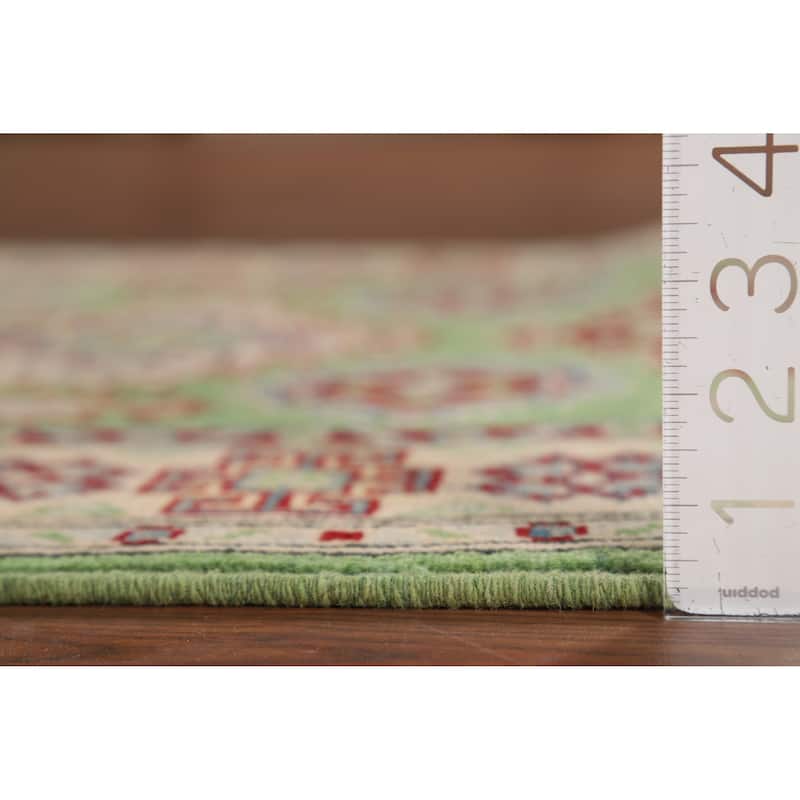 Light Green Kazak Oriental Runner Rug Hand-Knotted Wool Carpet - 2'9" x 9'7"
