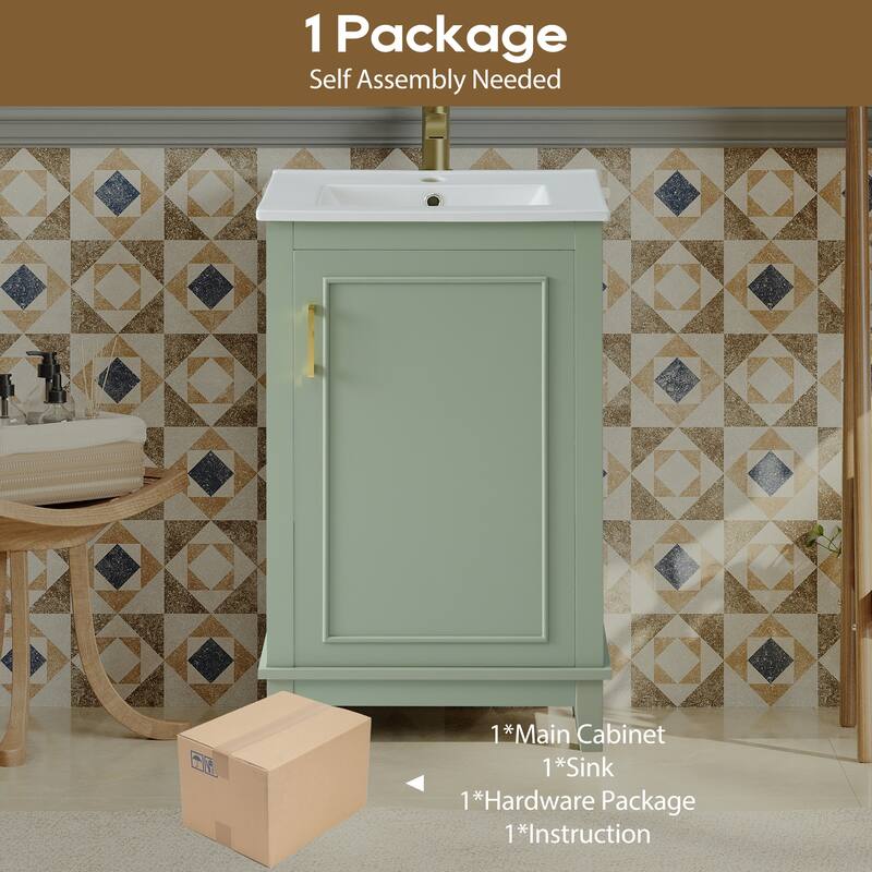 20 Inch Modern Small Bathroom Vanity Cabinet With Ceramic Basin,Ample Storage,1 Soft Close Doo