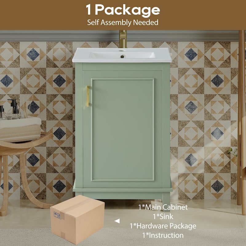 Roomfitters 20" Modern Small Bathroom Vanity Cabinet with Ceramic Sink, Storage Space and Soft-Close Door